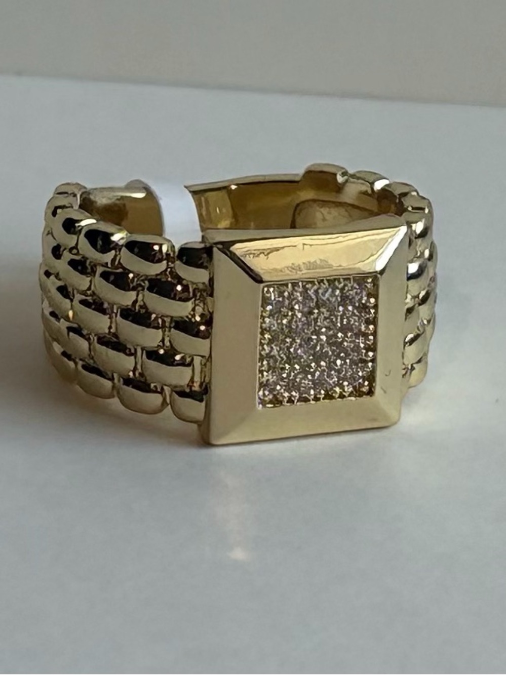 Laminated Gold Pavé Square Accent Women's Ring 9